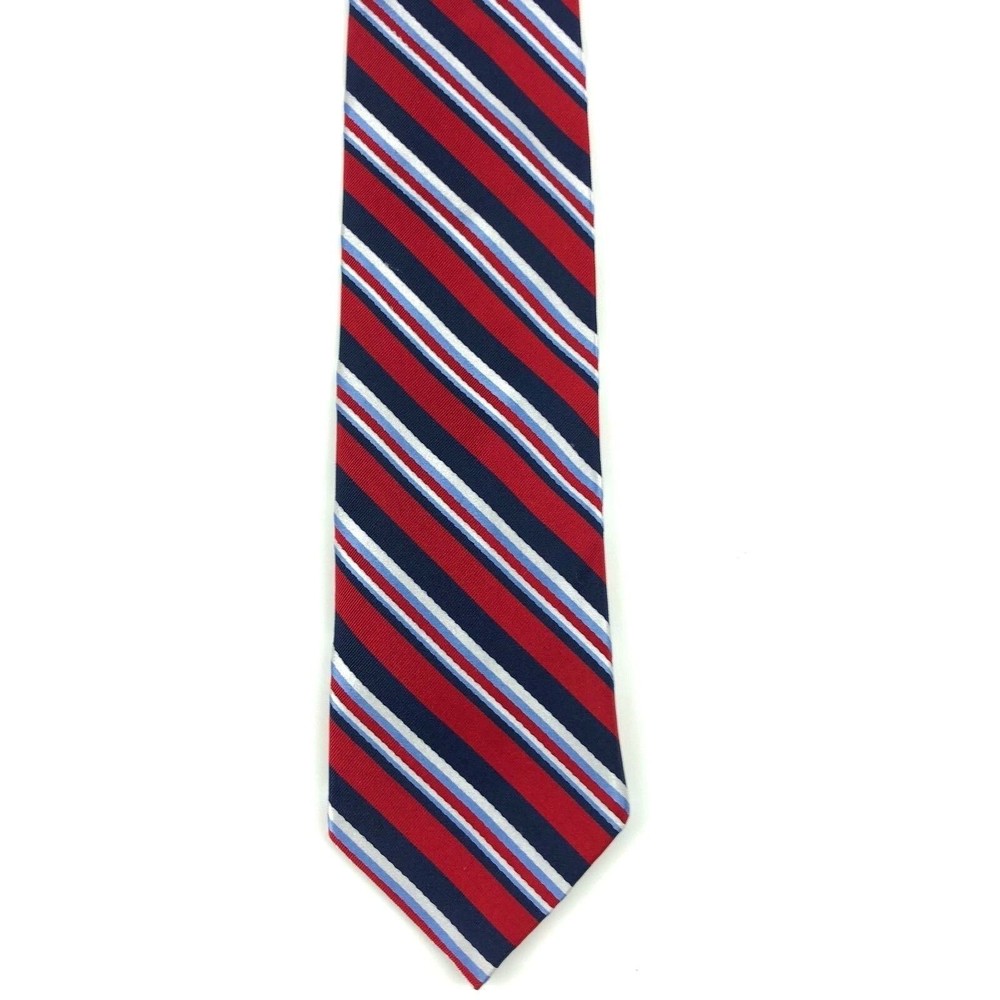 Chaps Men's Silk Handmade Blue White Red Striped Elegant Business Necktie Tie 57 - Picture 3 of 7